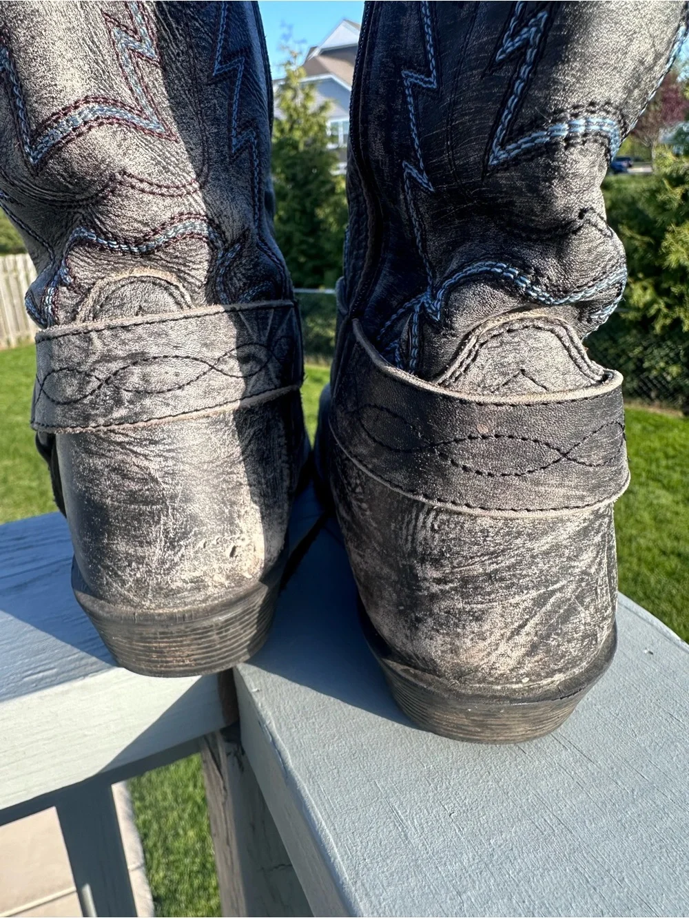 Smoky Mountain Boots | Gray and Blue Distressed leather Cowboy Boots | Size 5R